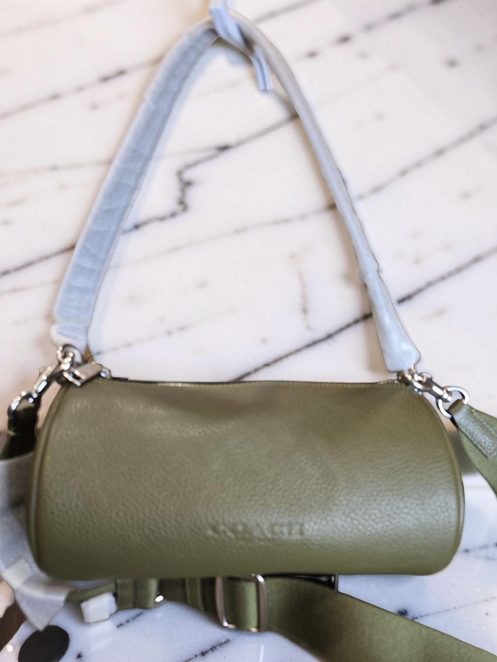 Coach Andre Barrel Bag 24 Olive Green Pebbled Leather